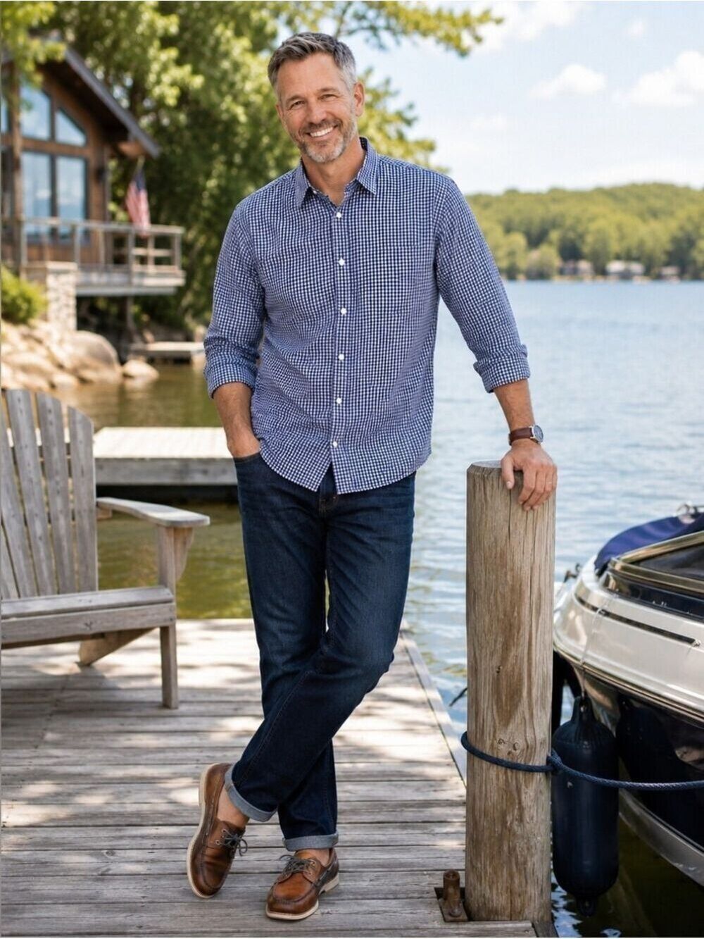 Banana Republic XXL Blue White Gingham Button Down Casual Classic